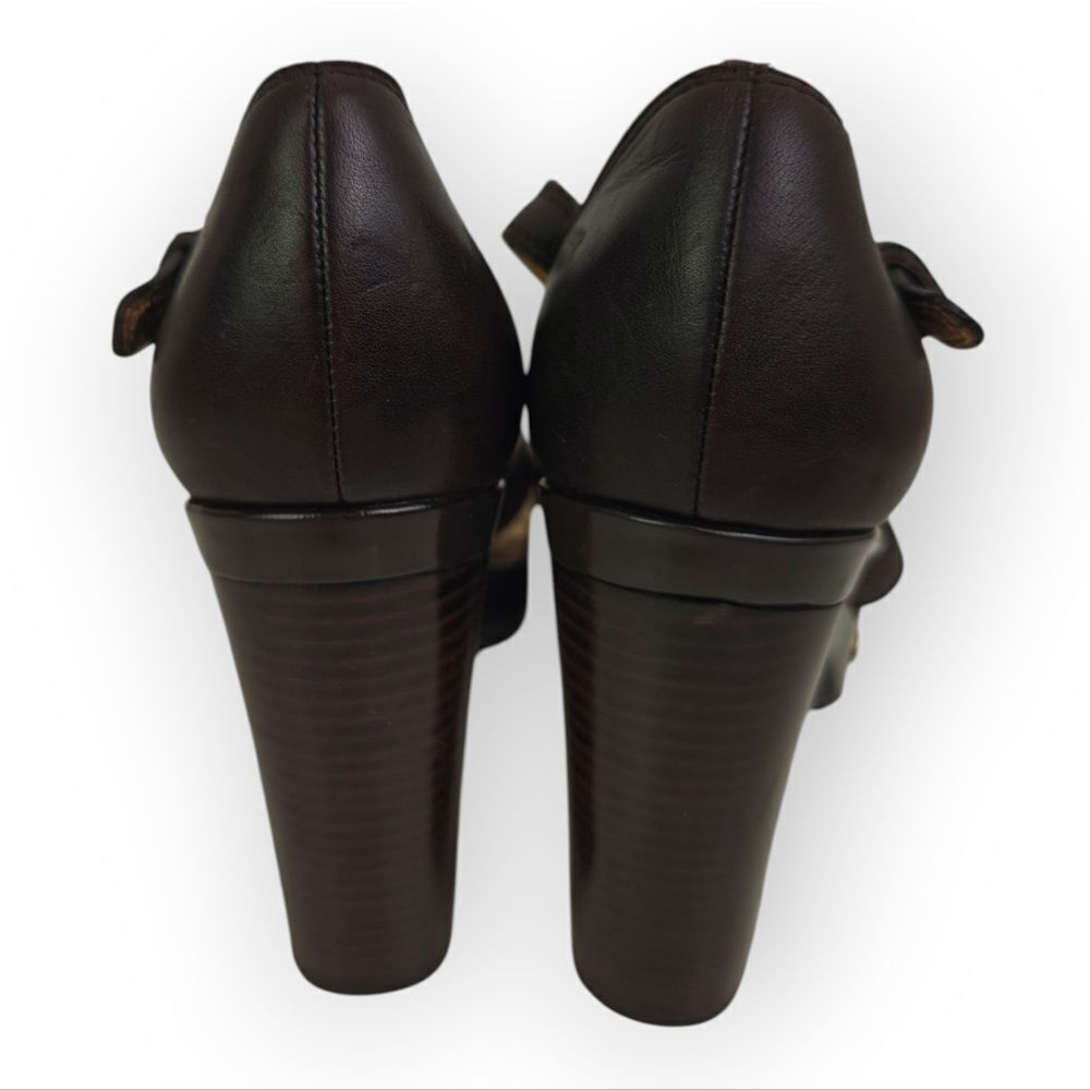 Coach Brown Genuine Leather and Gold Details Heels Luxurious Style Size 10B - Picture 4 of 7